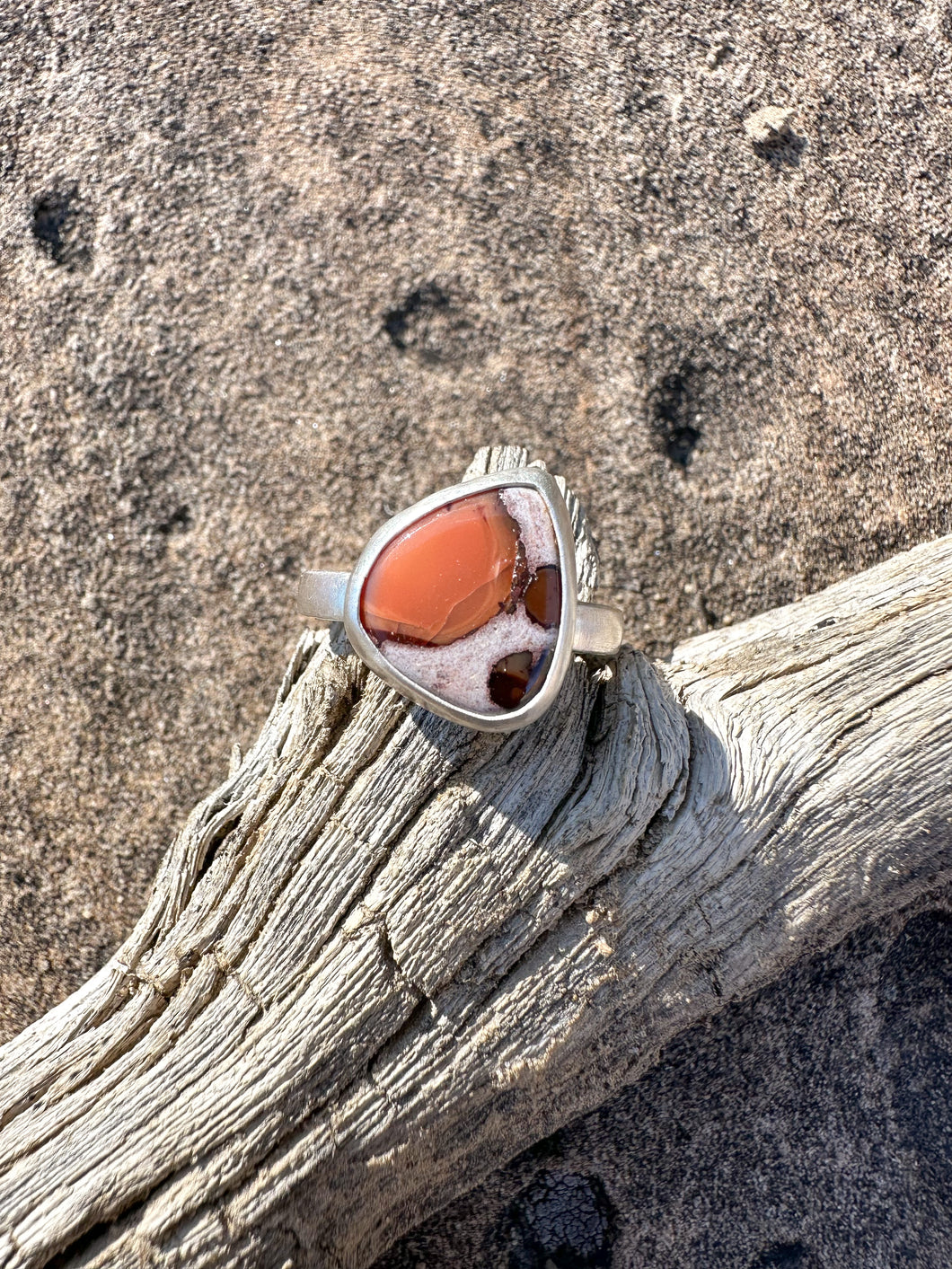 Pink Mexican opal ring size 9.75