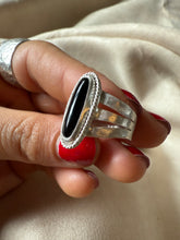 Load image into Gallery viewer, Black Agate Triple Split Band Ring Size 8
