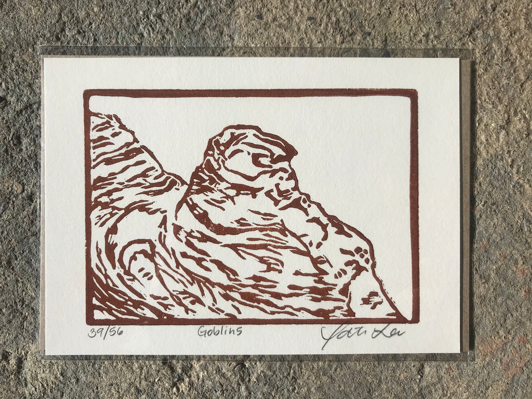 Goblins Linocut Print 5x7